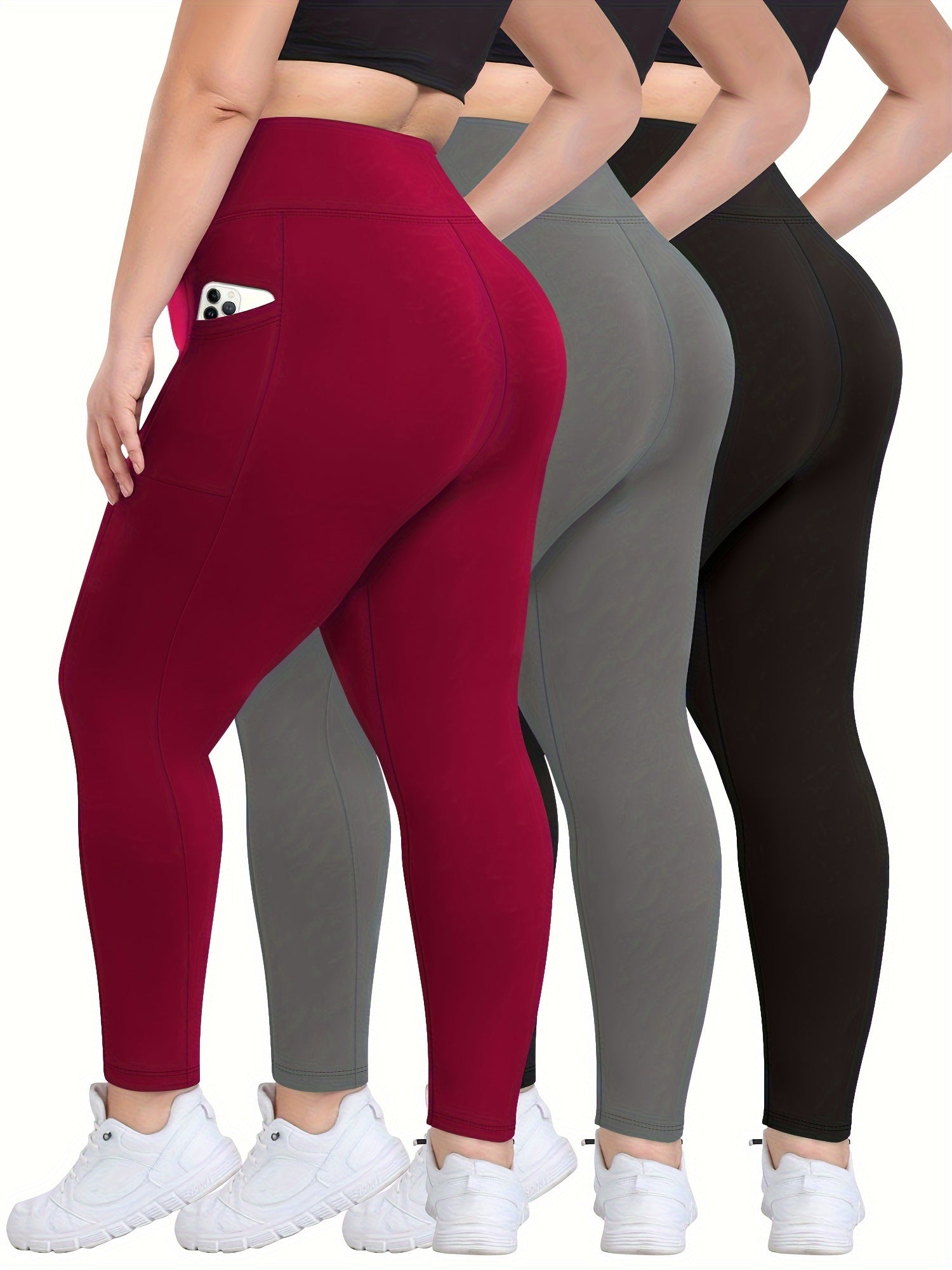 Plus Size Skinny Leggings Women High Waist Stretchy Workout Pants with Pockets