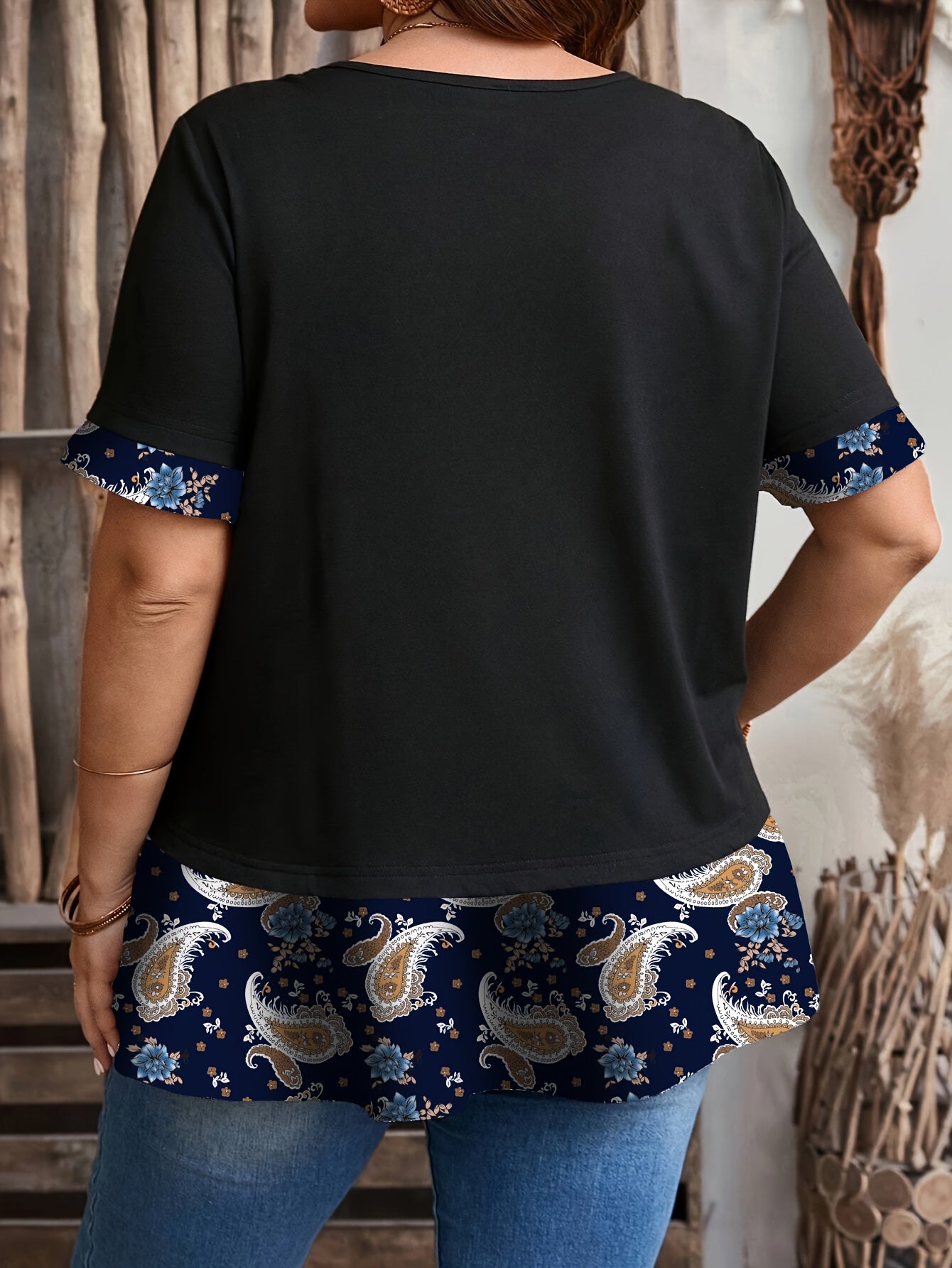 Plus Size Women's Floral Print Summer Short Sleeve Casual T-Shirt