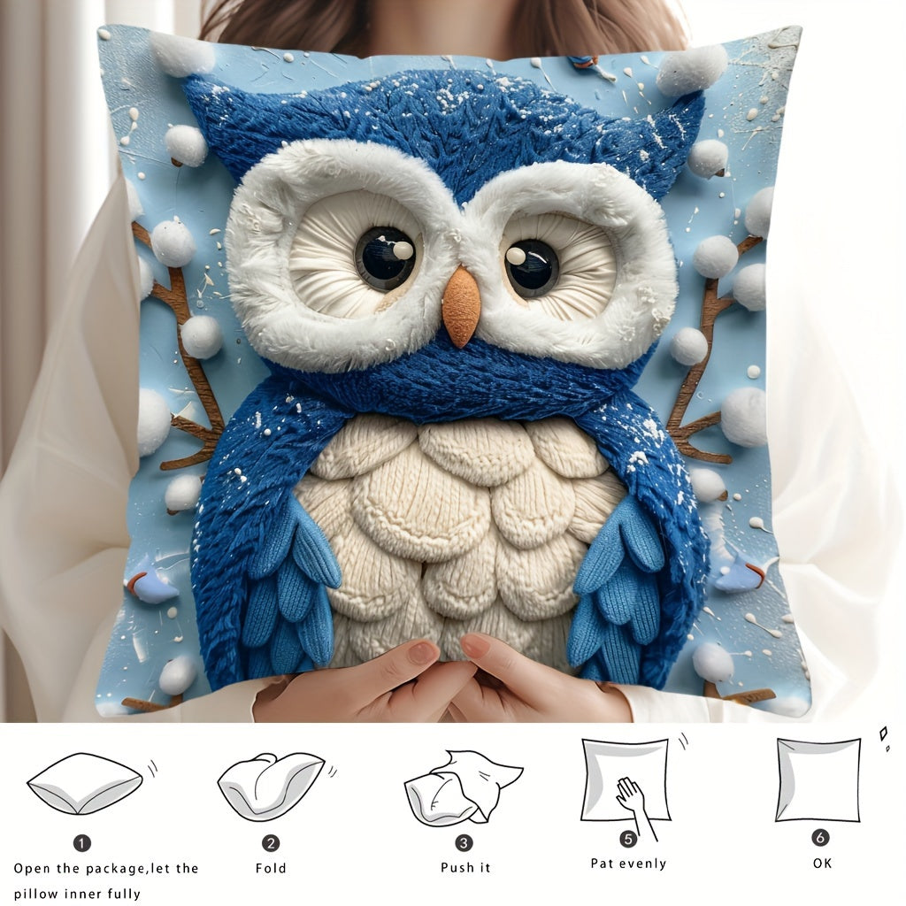 Christmas Owl Pillow Cover 44.96cm Square Digital Print Sofa Bedroom Decor
