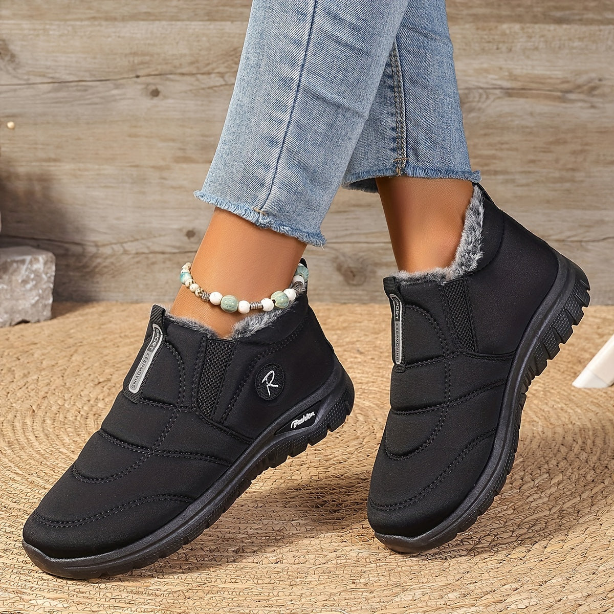 Women's Burgundy Slip-On Ankle Boots with Plush Lining and Non-Slip Sole