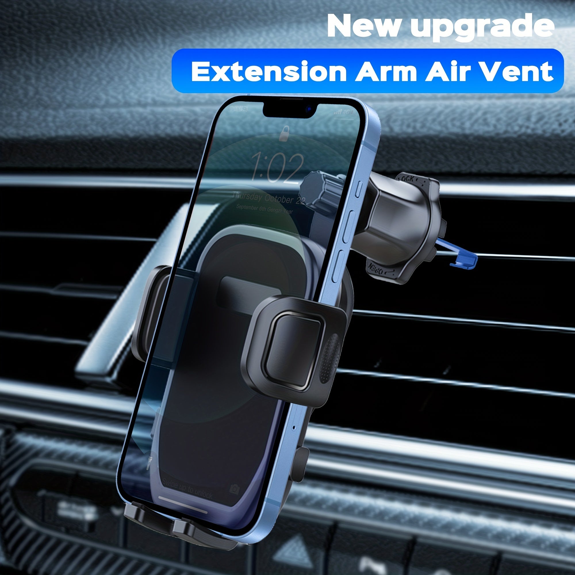 Soporte universal para teléfono de coche con brazo oscilante para compatibilidad con rejillas de ventilación