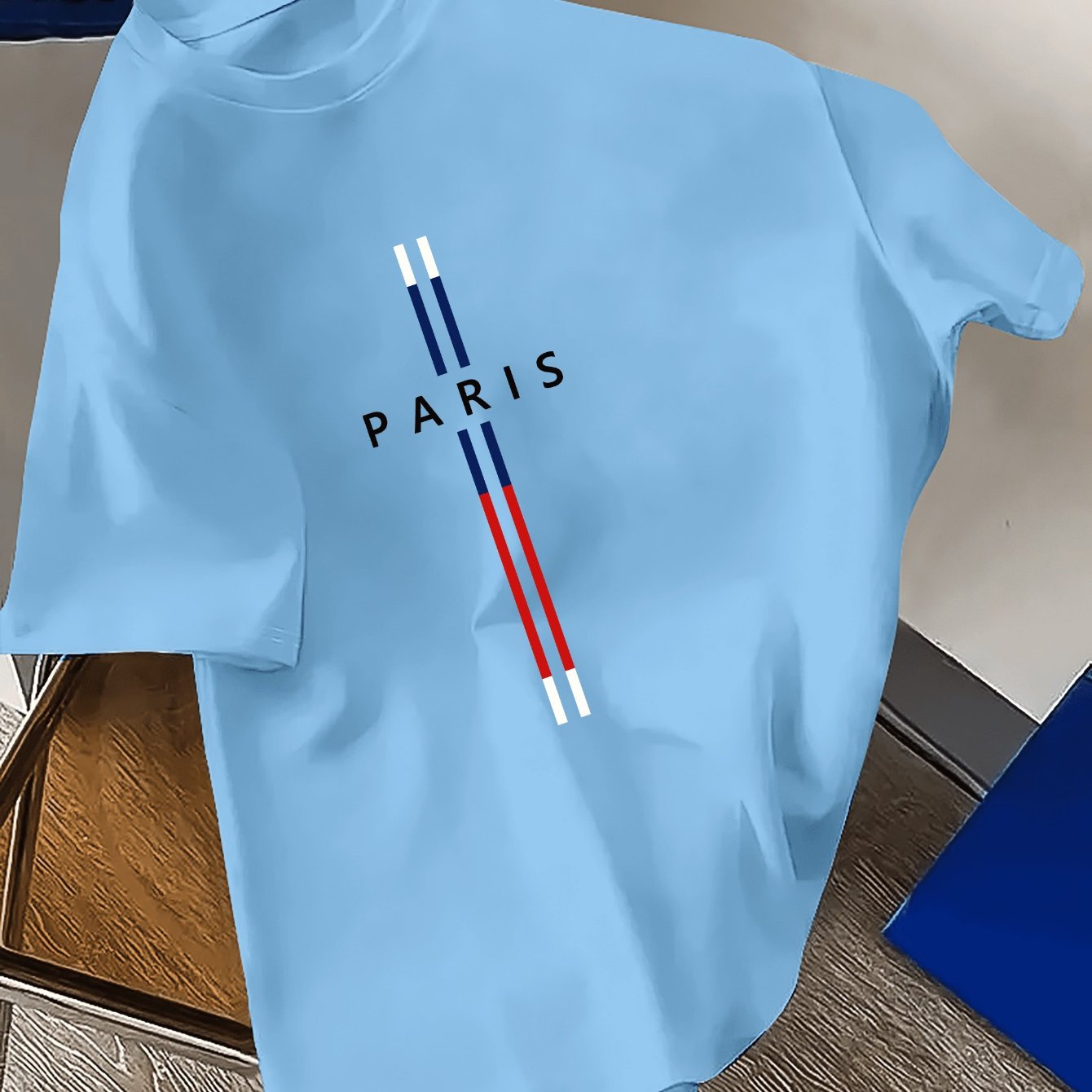 Men's Polyester Casual T-Shirt with Geometric Paris Print Summer Regular Fit