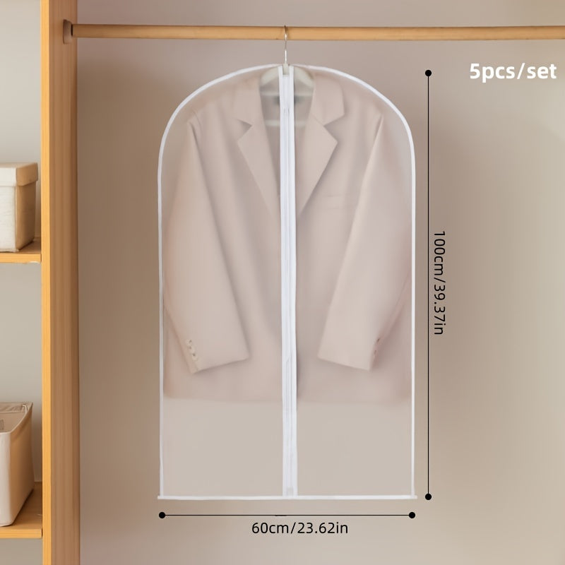 Set of 5 Clear Garment Dust Covers for Hanging Clothes Storage Moisture-Proof Washable