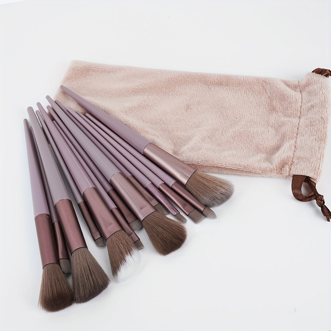 Ayollar uchun makiyaj cho'tkasi to'plami, 13 ta sintetik tolalar, sayohat uchun sumka bilan