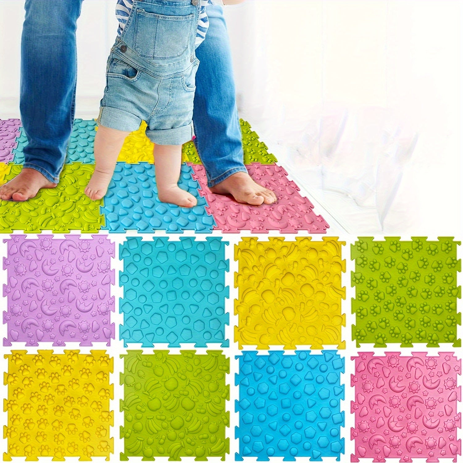 Sensory Floor Mat Set of 8 Textured Rug for Children's Sensory Room Autism Orthopedic Massage Carpet