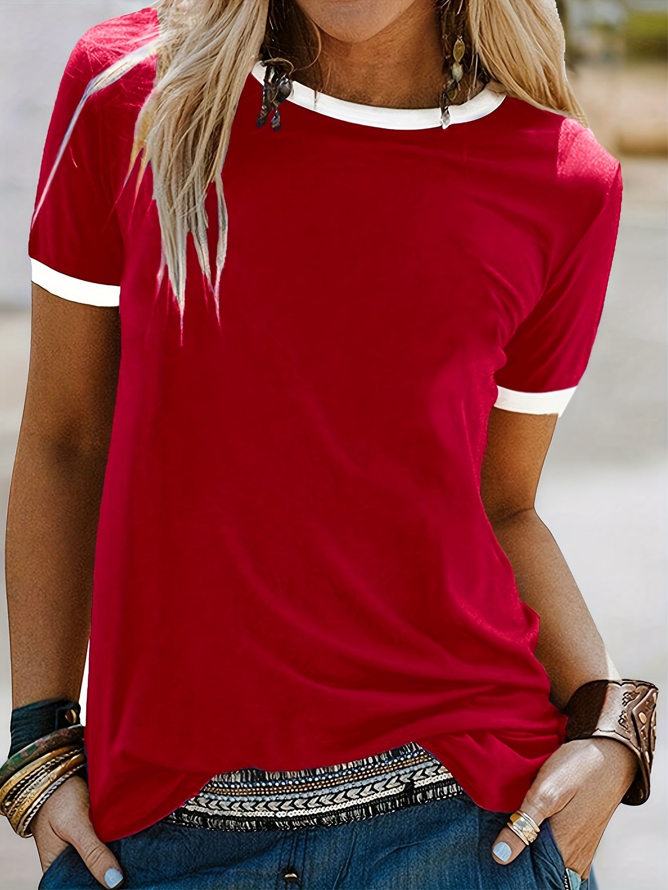 Women's Plus Size Short Sleeve Crew Neck T-Shirt Solid Color