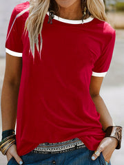 Ayollar uchun keng ko'lamli qisqa qo'lli kruiz bo'yinli T-shirt, bir rangli