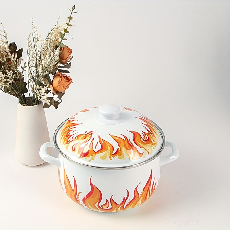 Enamel Cookware Set 5 Pieces Blue Floral Stackable Pots and Pans Kitchen