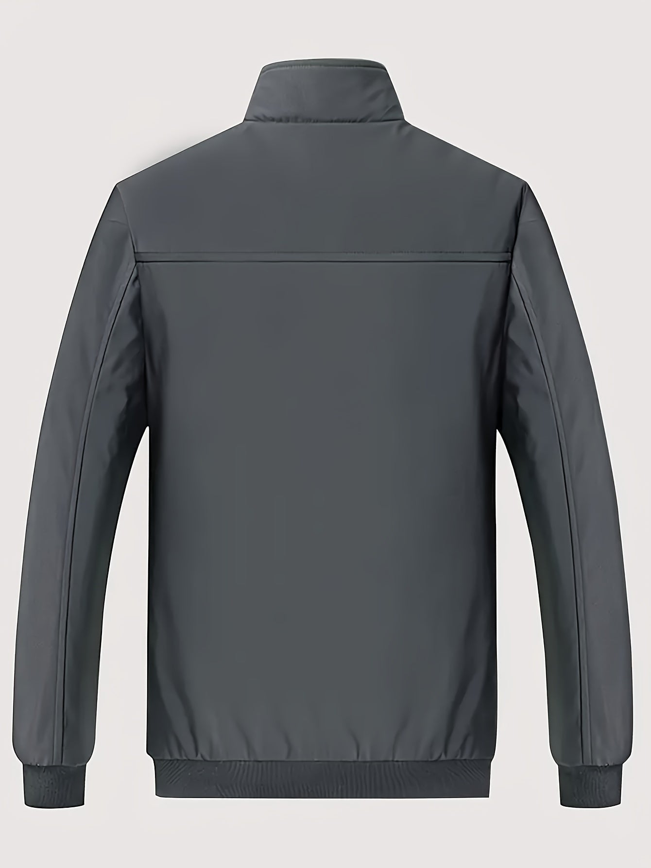 Men's Navy Blue Fleece-Lined Casual Jacket Polyester Stand Collar Zipper Pockets