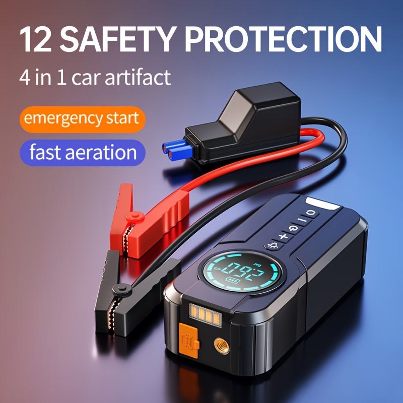 8000mAh Car Jump Starter with Digital Display USB-C Charger Air Compressor and Safety Protections