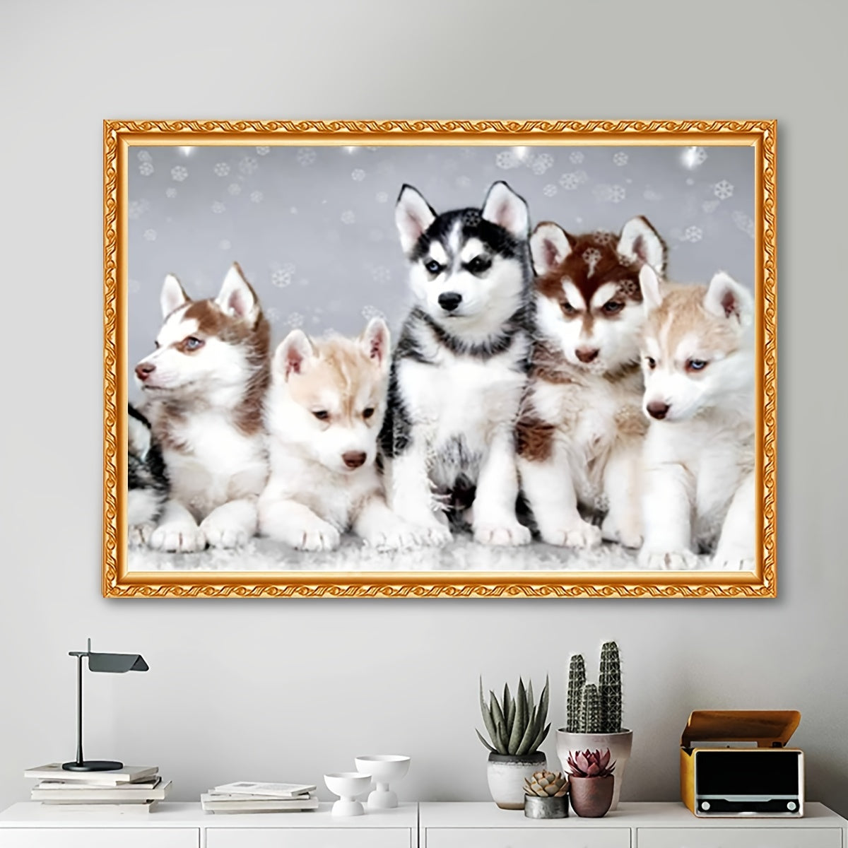 Diamond Painting Kit with Five Dogs Glitter Oblong Shimmery Animal Theme