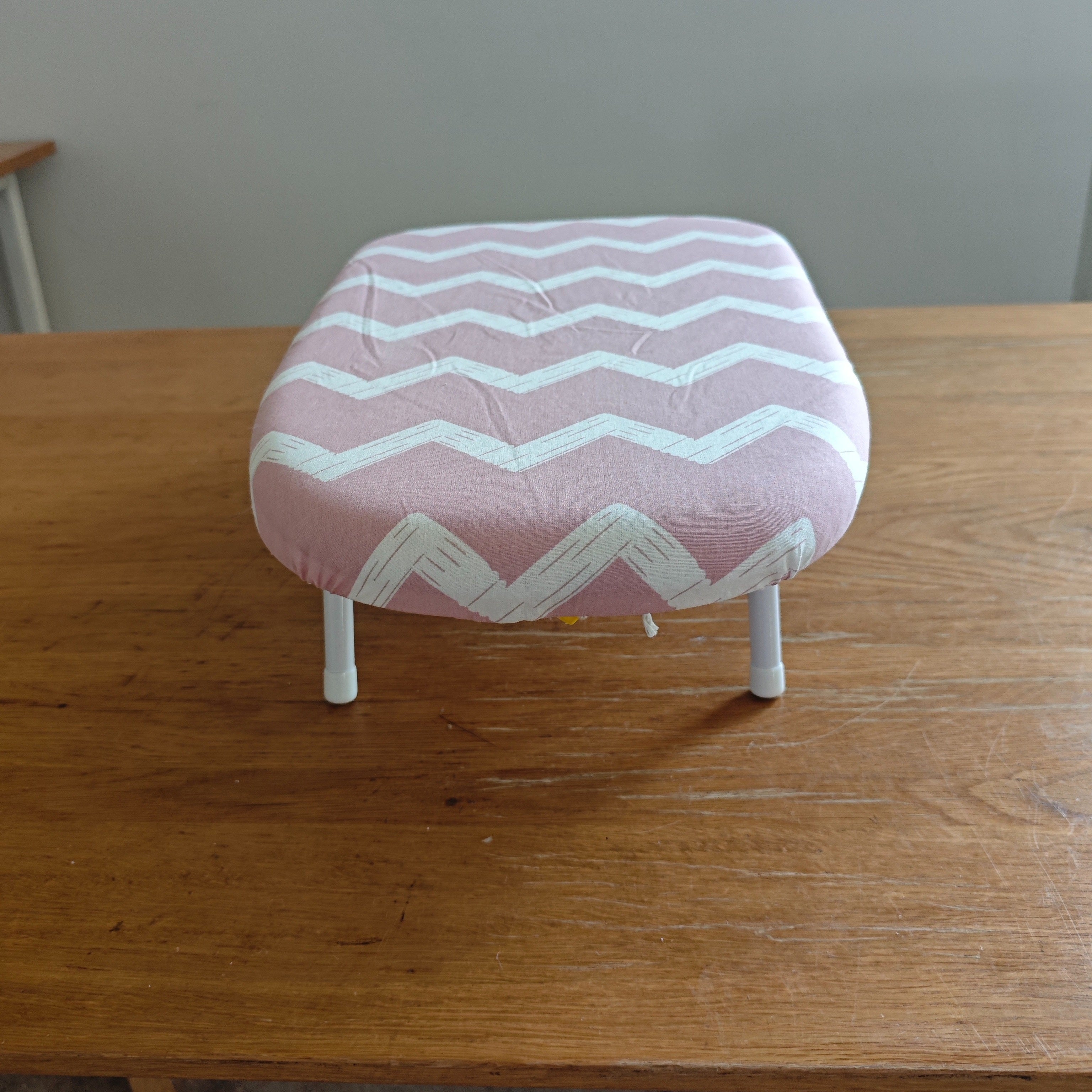 Pink and White Herringbone Foldable Ironing Board with Compact Surface