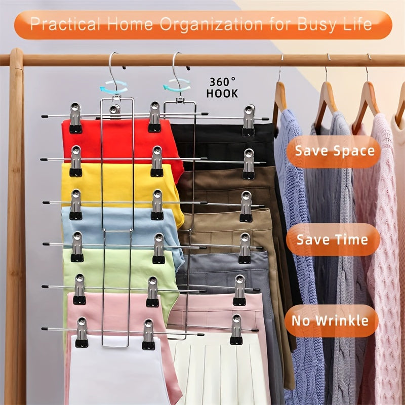 Multi-Layer Stainless Steel Hanger for Skirts Pants Shorts Non-Slip Foldable Closet Organizer
