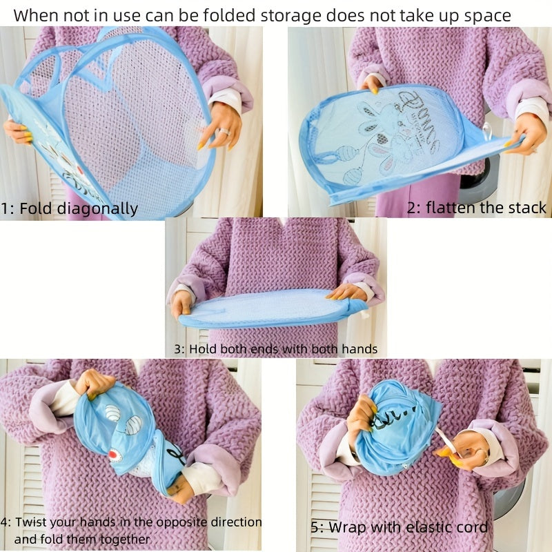 Cesto de ropa bohemio plegable con diseño de dibujos animados para ropa y almacenamiento