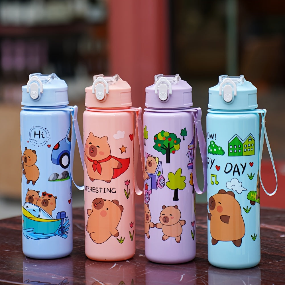 Kids Cartoon Water Bottle 21oz Leak-Proof Flip Cap Straw PVC-Free Plastic