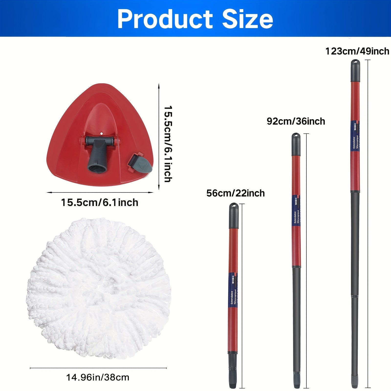 Mop Replacement Parts Set with Microfiber Heads and Adjustable Handle for Spin Mop System