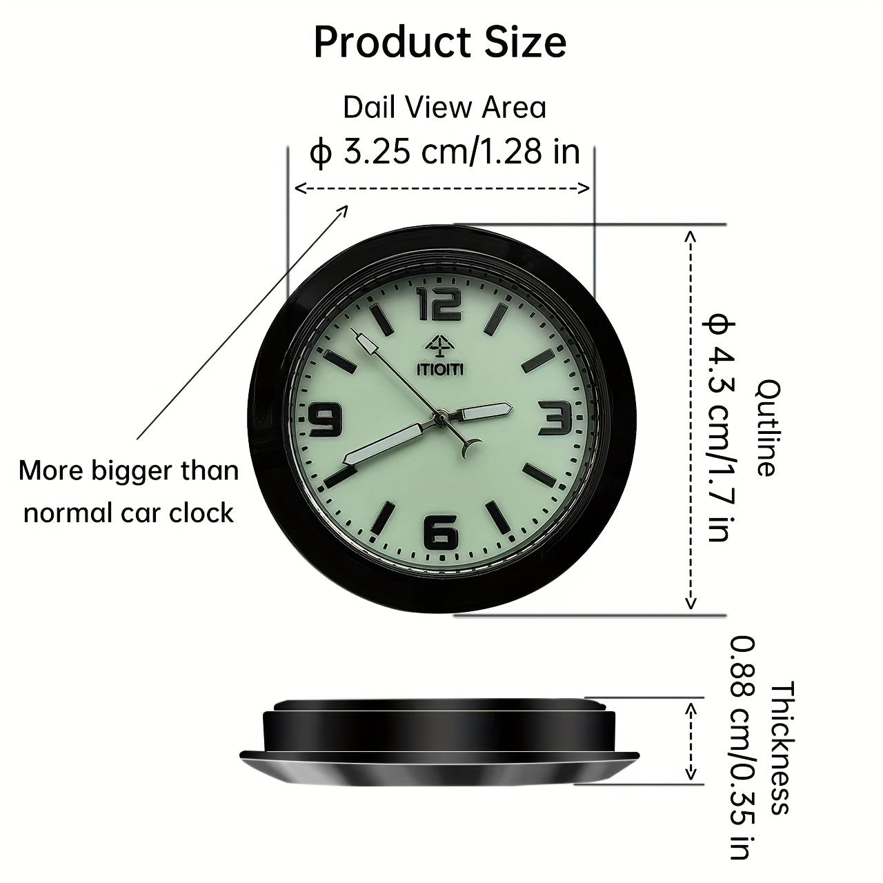 Car Dashboard Mini Clock, Quartz Analog, Luminous, Decorative Clock