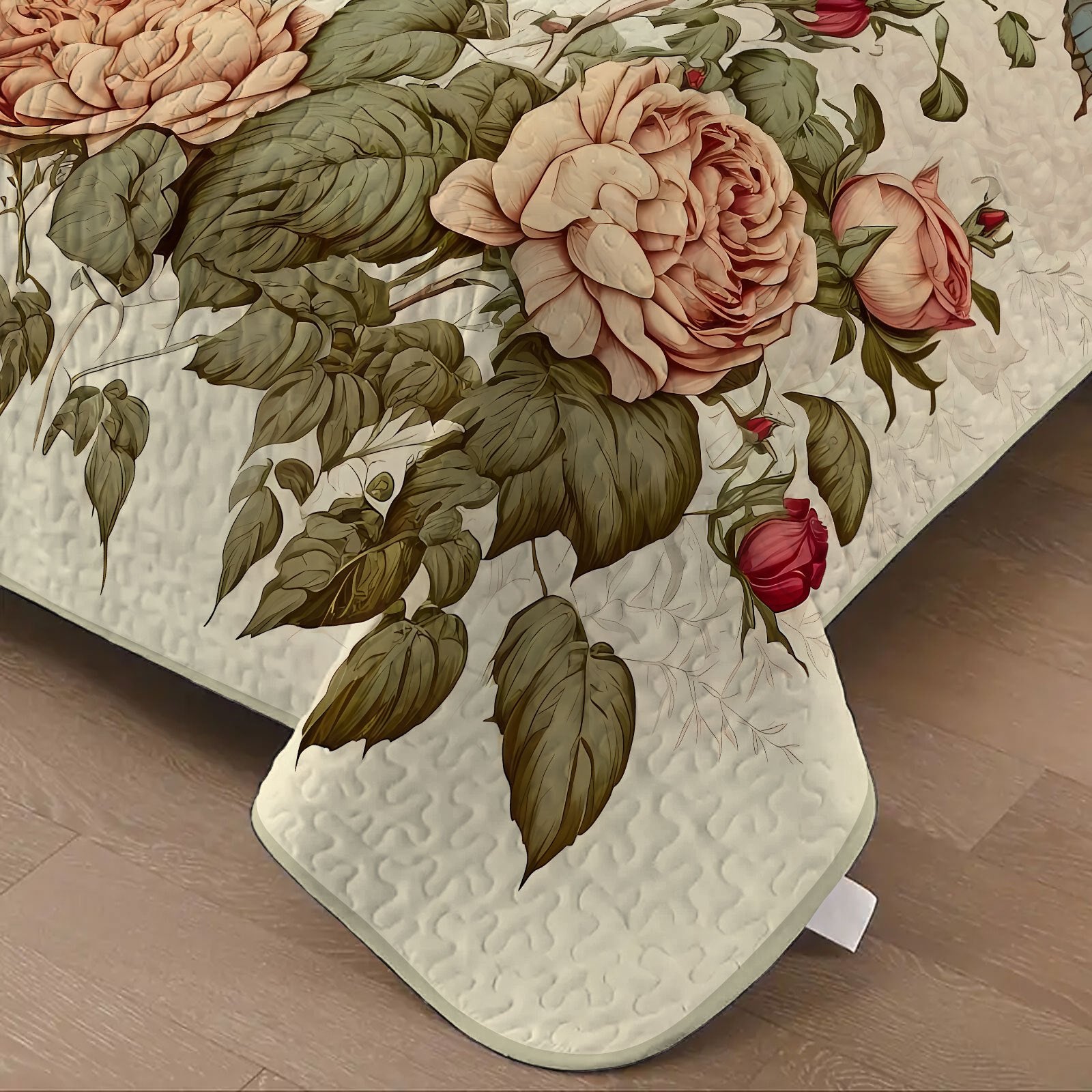 Комплект постельного белья с принтом роз и бабочек - 3 предмета, покрывало и наволочка, мягкий полиэстер, машинная стирка - Идеально для декора спальни