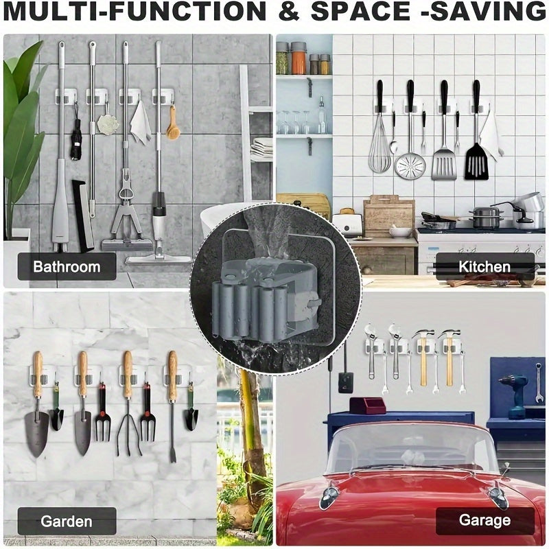 Self-Adhesive Wall Hooks for Brooms Mops and Tools Waterproof Non-Slip Organizer for Home Bathroom Kitchen Garden Garage