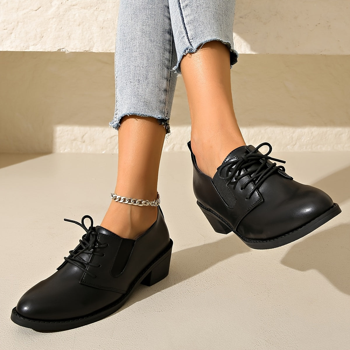 Women's Black Synthetic Lace-Up Shoes Formal Casual Round Toe Comfort