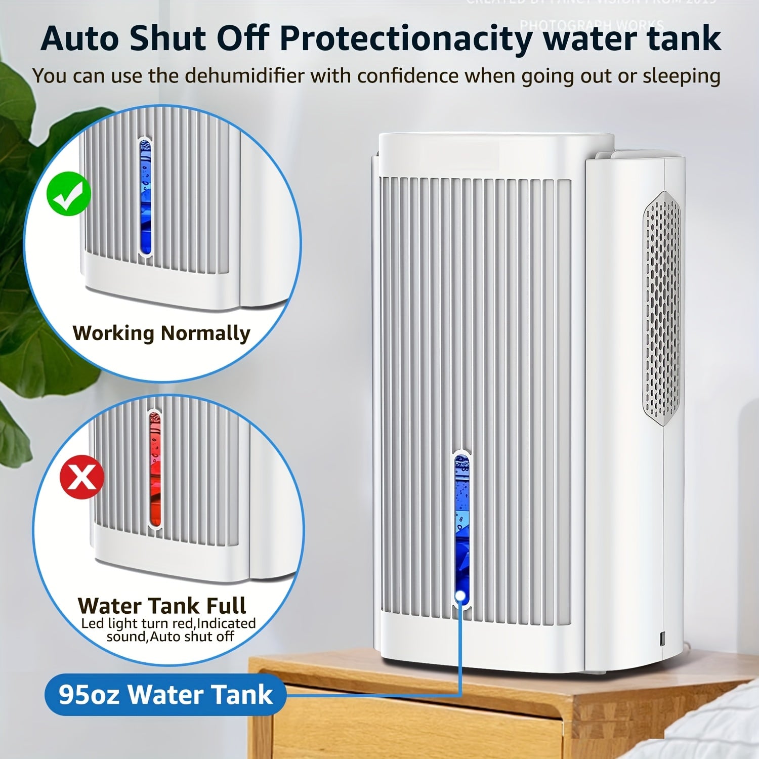 Uy uchun suv tankli namlikni olib tashlovchi qurilma 95oz, 950 kv ft, uyqu rejimi, LED chiroq