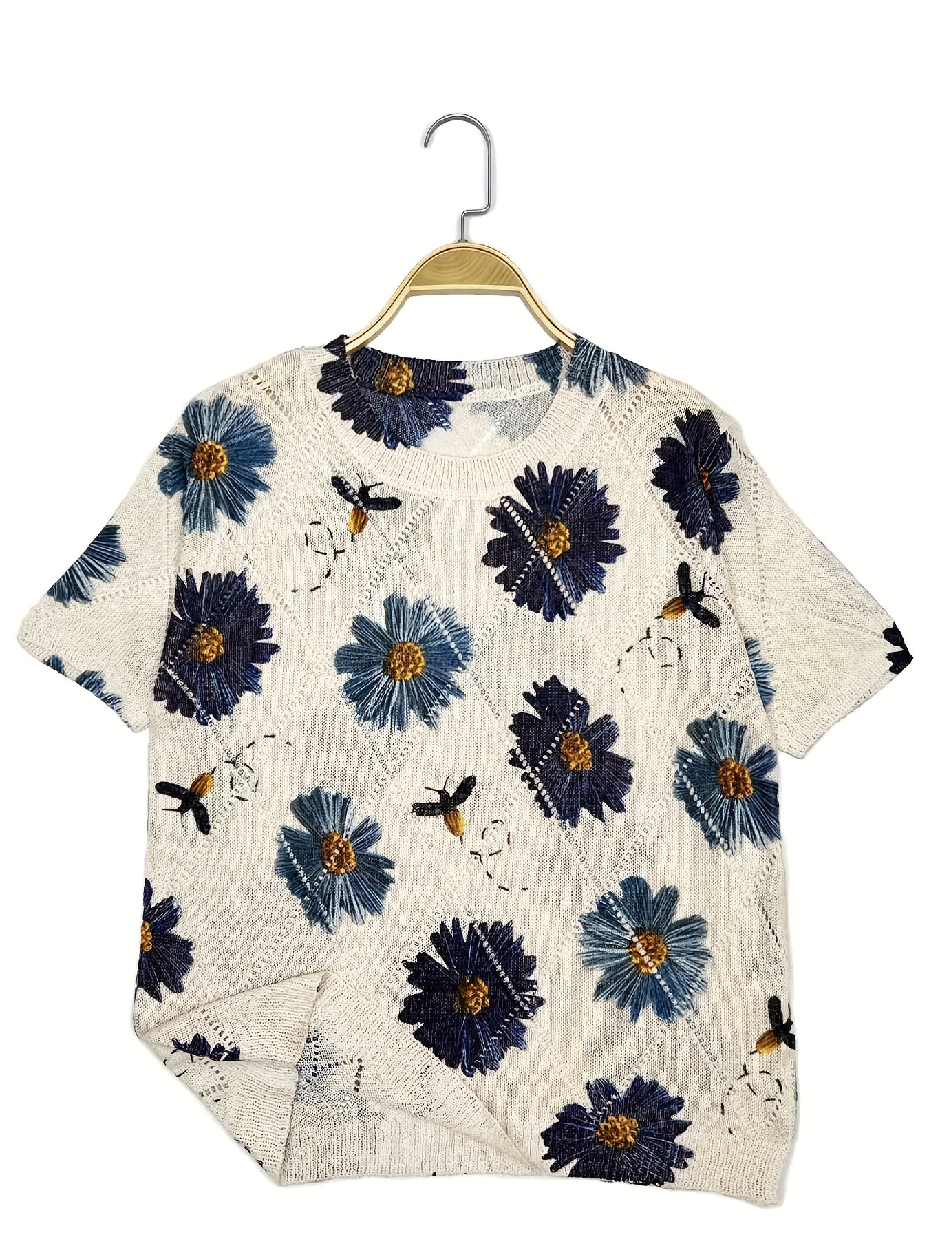 Plus Size Women's Floral Print Pullover Top Lightweight Short Sleeve Blouse
