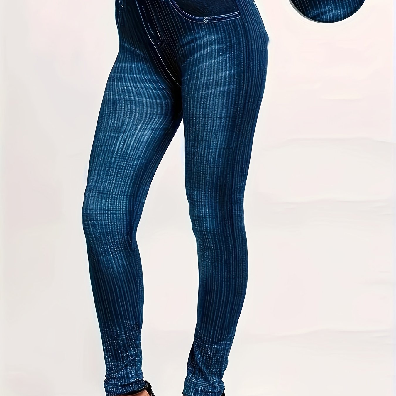 Plus Size High-Waisted Skinny Pants Black Vertical Stripe Fitted Trousers