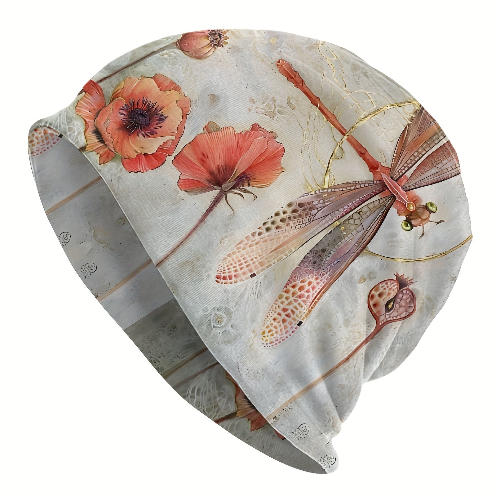 Men's Dragonfly Print Knitted Beanie Warm Hat for Autumn Spring Boho Style