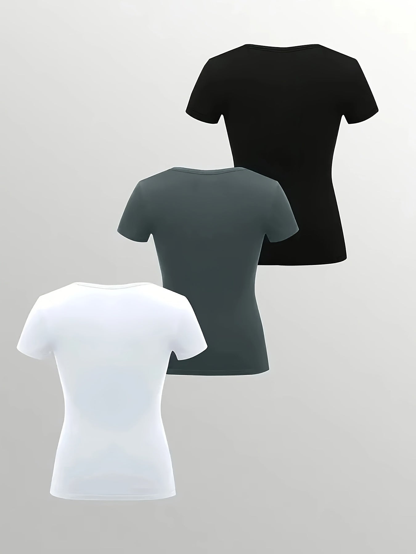 Plus Size Women's Casual Sports T-Shirts V-Neck Short Sleeve Solid Top