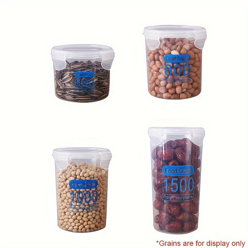 Set of 4 Clear Plastic Airtight Food Storage Containers with Lids for Cereal Rice Pasta Flour Sugar