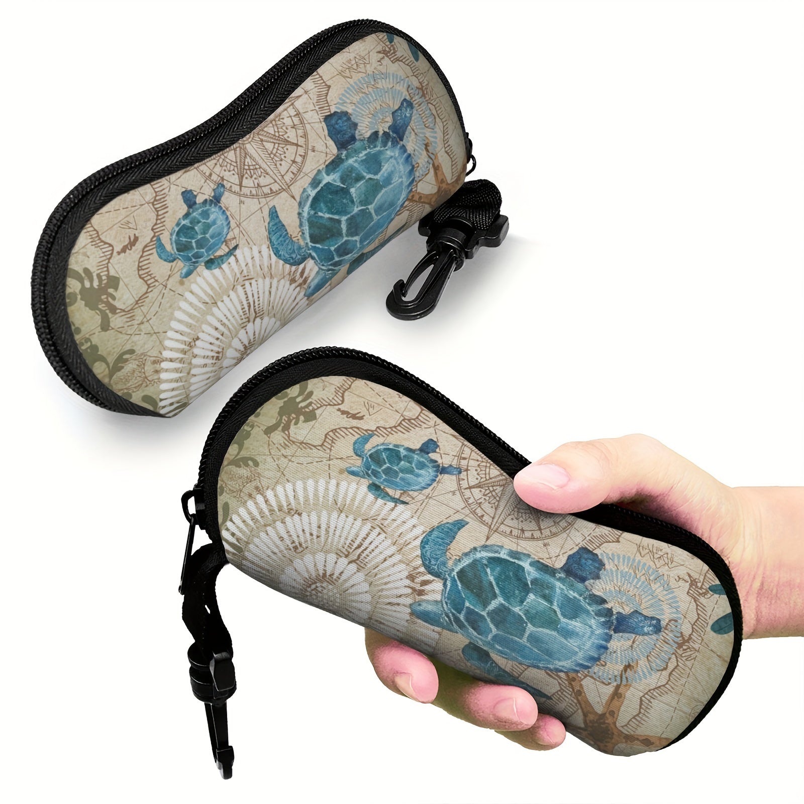 Neoprene Zipper Glasses Case with Ocean Sea Turtle Design Portable Eyeglass Storage