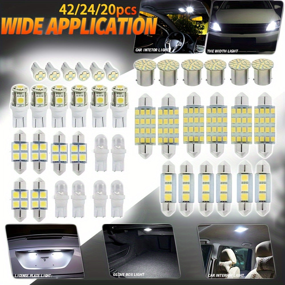 42/24/20 Pcs T10 LED Car Light Bulbs Set Interior Door Trunk Map White