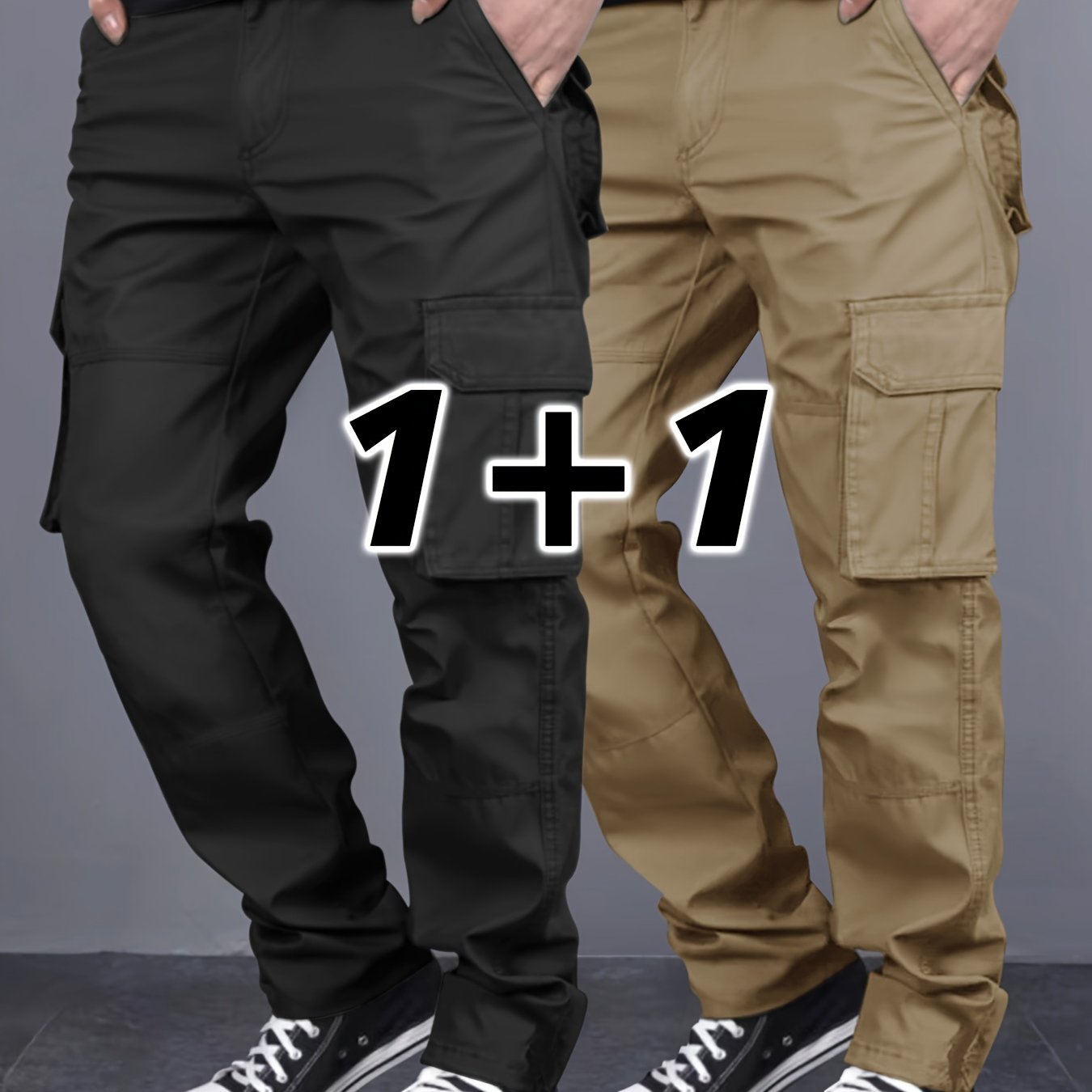 Men's 2-Pack Solid Color Cargo Pants with Pockets Regular Fit for Outdoor Activities