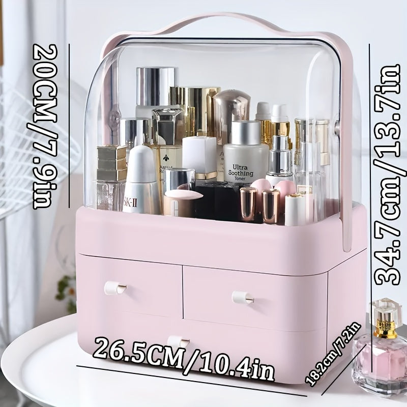 Large Capacity Makeup Organizer with Dual Openings and Clear Top Storage Drawers
