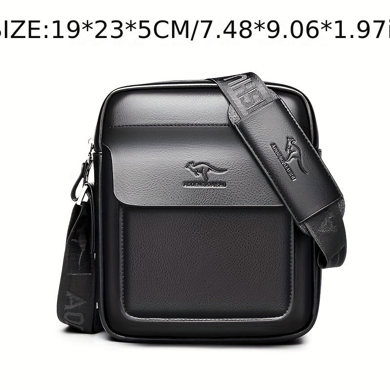 DOSHENG Erkaklar uchun qora sintetik charm xoch sumkasi, emboslangan dinozavr logosi bilan - sozlanadigan tasma, ofisda foydalanish uchun ko'p bo'limli satchel, metall fermuari bilan ko'p funksiyali erkaklar aksessuar.