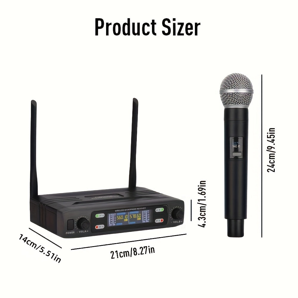 Wireless Microphone System with Dual Portable Microphones XLR Volume Control for Karaoke Stage