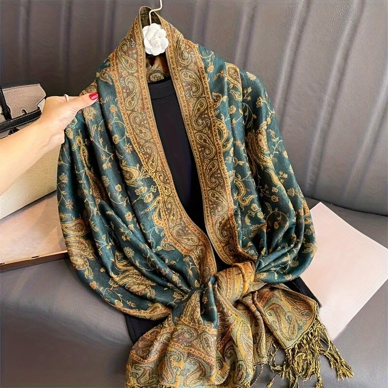 Vintage Soft Cozy Scarf Women Boho Paisley Jacquard Tassel Blanket Wrap