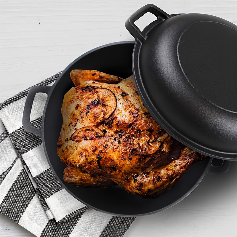 Cast Iron Skillet with Lid 2-in-1 Cookware for Baking and Frying Black
