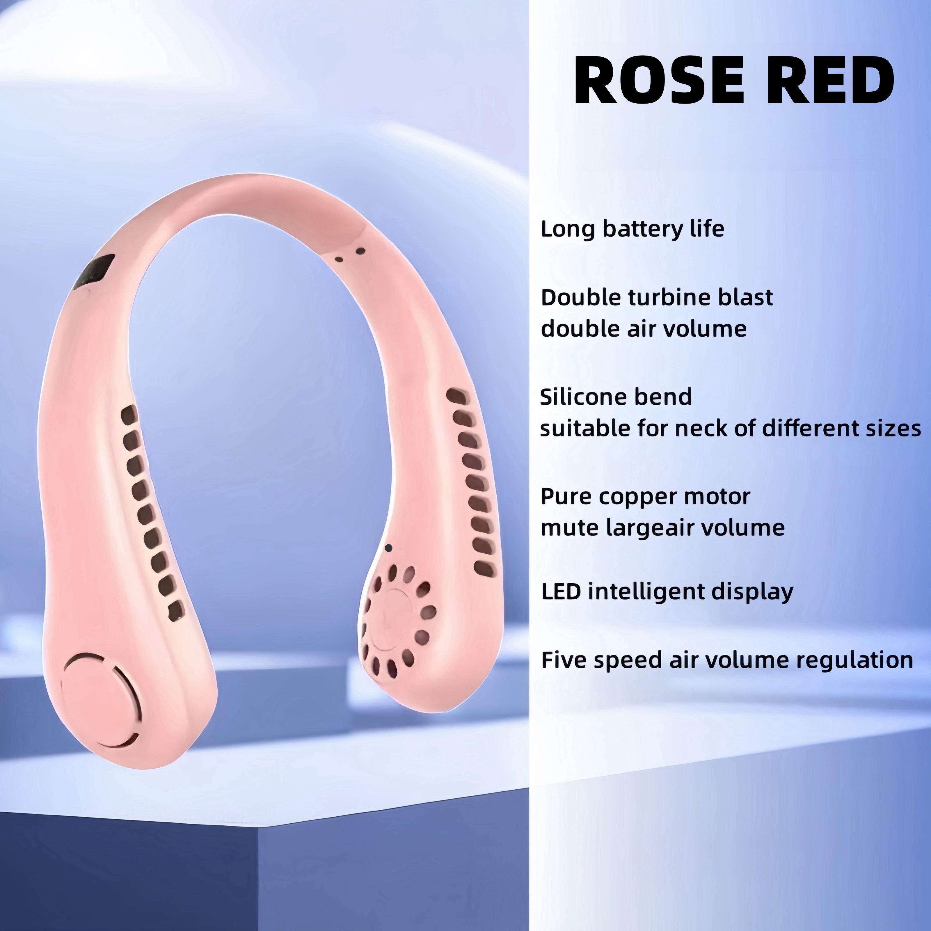 Portable USB Neck Fan Wearable Rechargeable 5-Speed Quiet Cooling Strong Winds