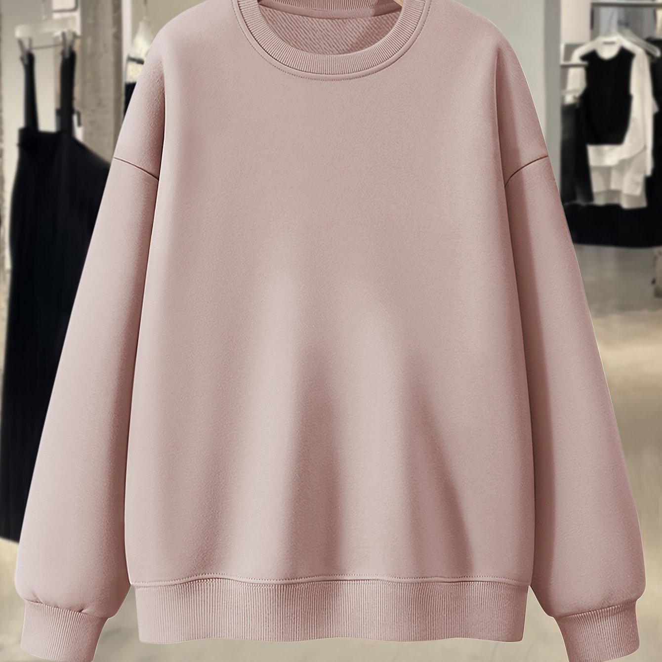 Plus Size Women’s Crew Neck Sweatshirt Solid Color Casual Fall Spring