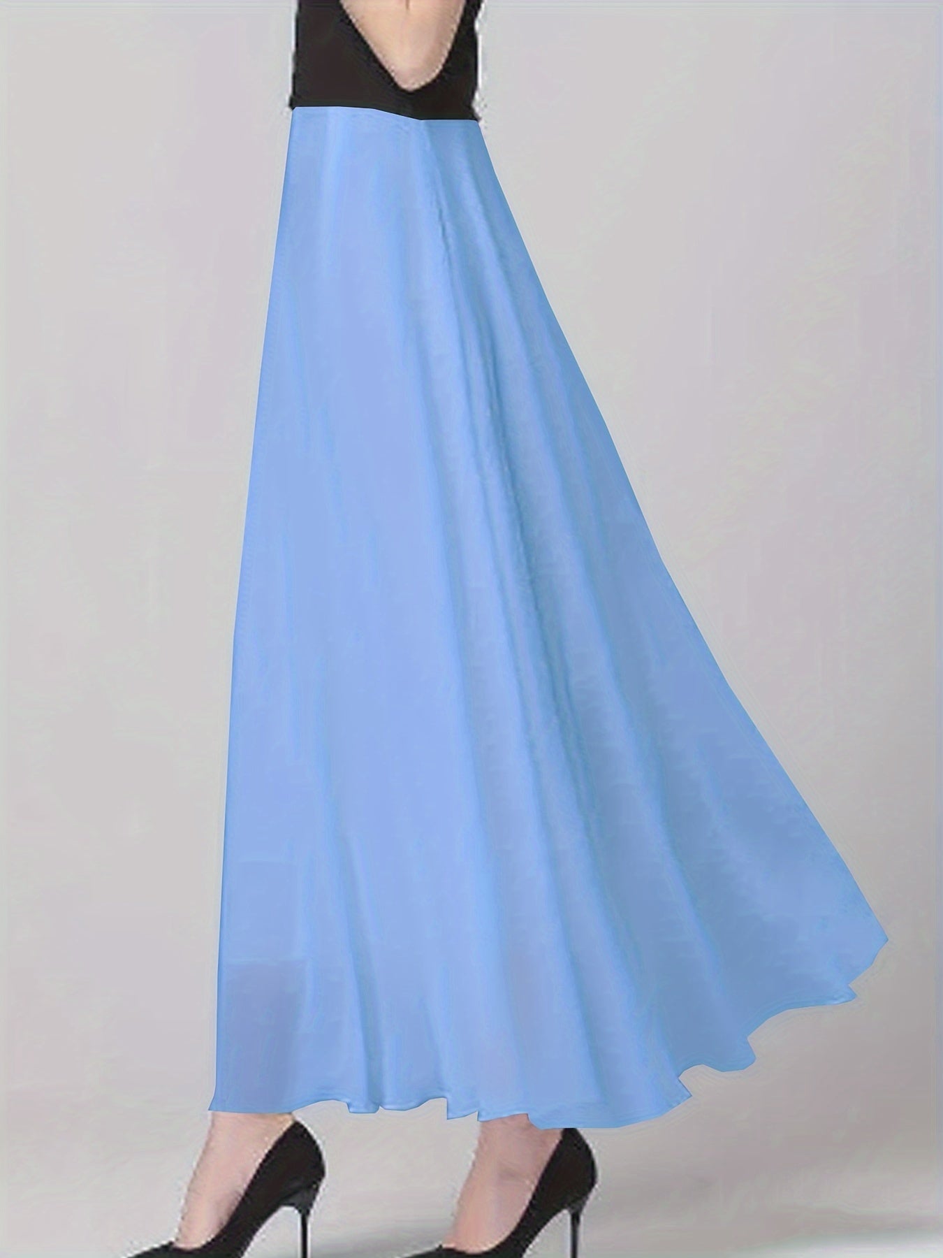 Women's High-Waist Chiffon Maxi Skirt with Ruffled Hem and Slimming A-Line Silhouette