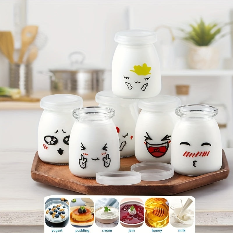 Set of 6 Glass Jars 150ml with Flip Top Lids for Yogurt Pudding Honey Jam Reusable