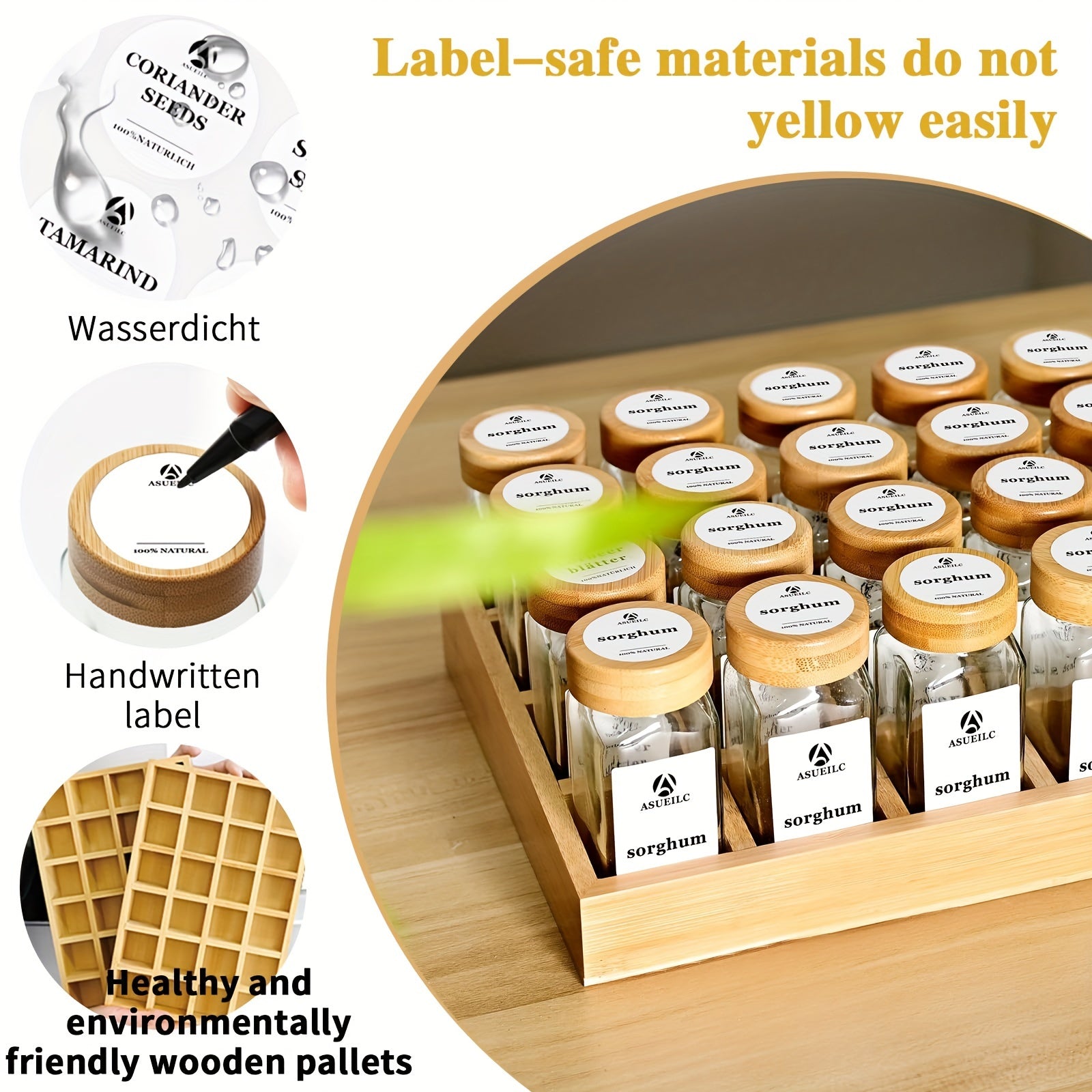 Spice Rack with 12 or 24 Jars Bamboo Lids Drawer Organizer Labels