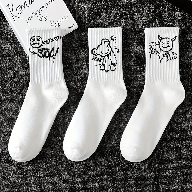 Men's Graffiti Pattern Crew Socks 3/5/8/10 Pairs Breathable Comfortable Outdoor