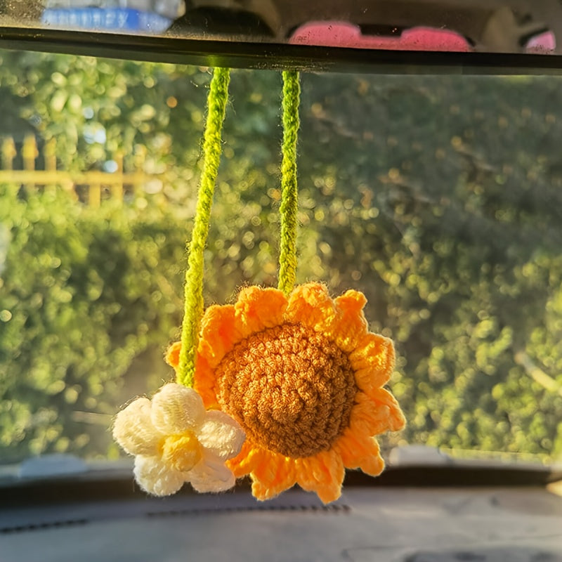 Quyosh gulidan tayyorlangan mashina uchun osma bezak, qo'lda to'qilgan quyosh gul ornamentlari