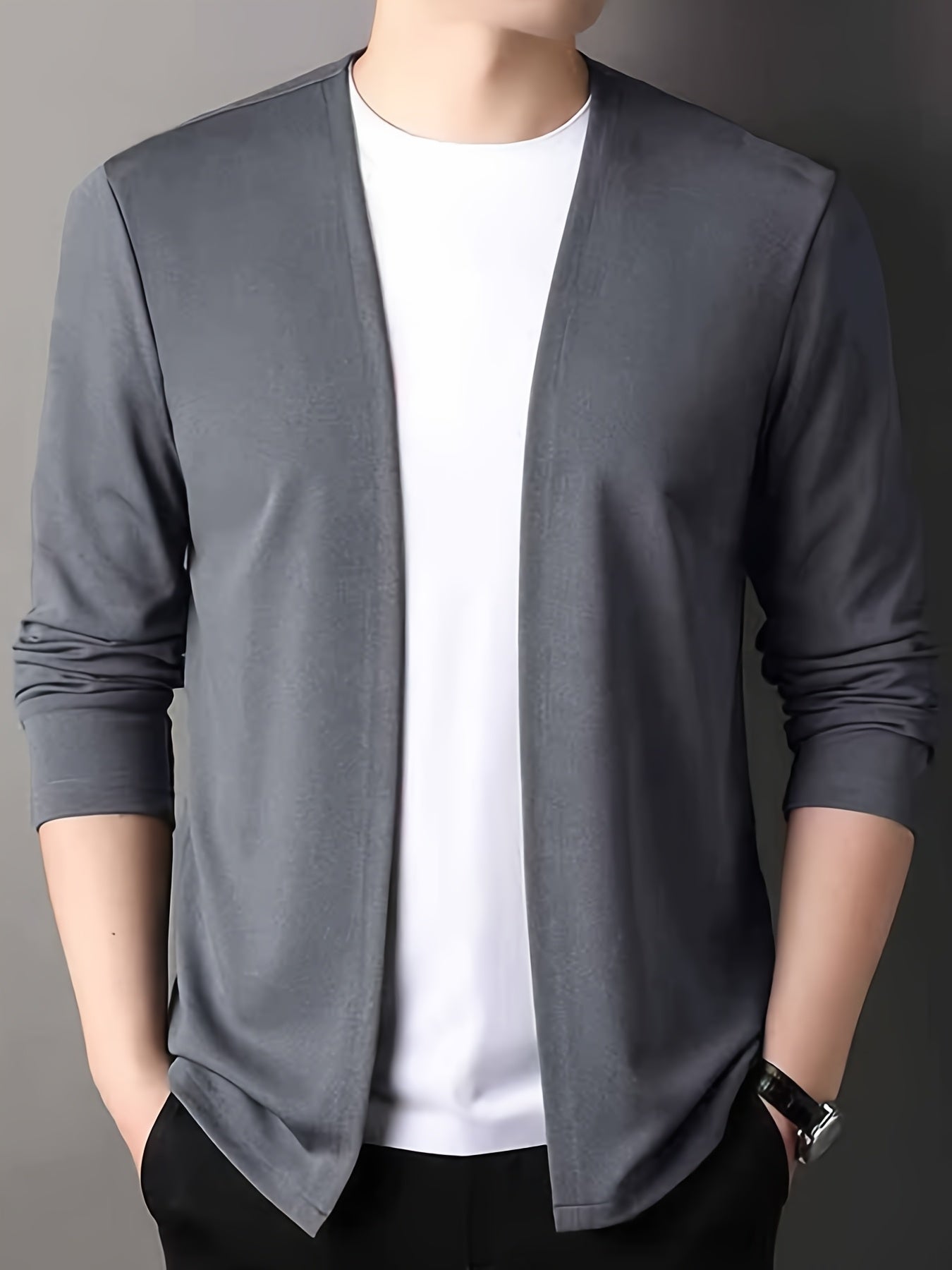 Men's Slim Fit Cardigan Long Sleeve Solid Knit Casual Autumn Spring Polyester