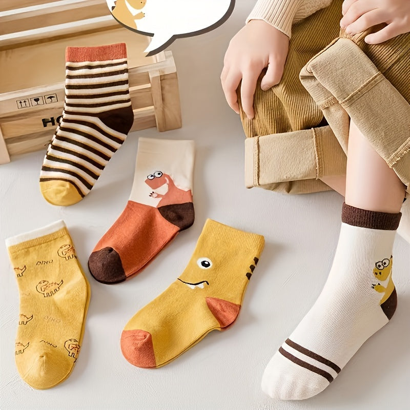 Boys' Dinosaur Pattern Crew Socks 10 Pairs All-Season Cotton Blend