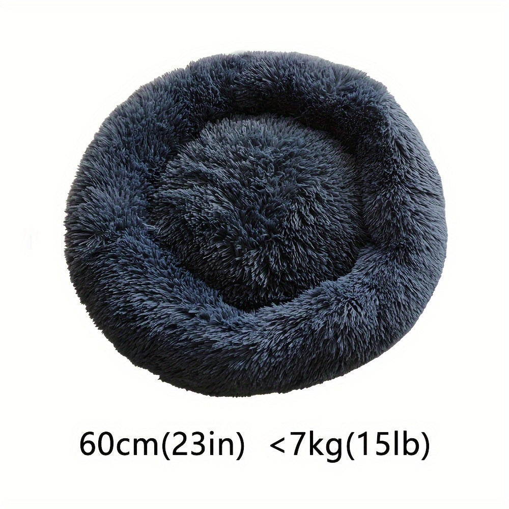 Round Fluffy Dog Bed with Non-Skid Bottom Polyester Material