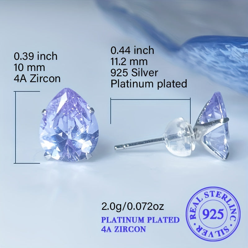 Chiroyli stud qoshniqlar, murakkab suv tomchisi dizayni bilan, 925 sterling kumushdan tayyorlangan. Ushbu gippoallergen qoshniqlar ajoyib ko'k zirkoniya bilan bezatilgan, to'ylar va partiyalar uchun mukammal. Ayollar uchun ideal.