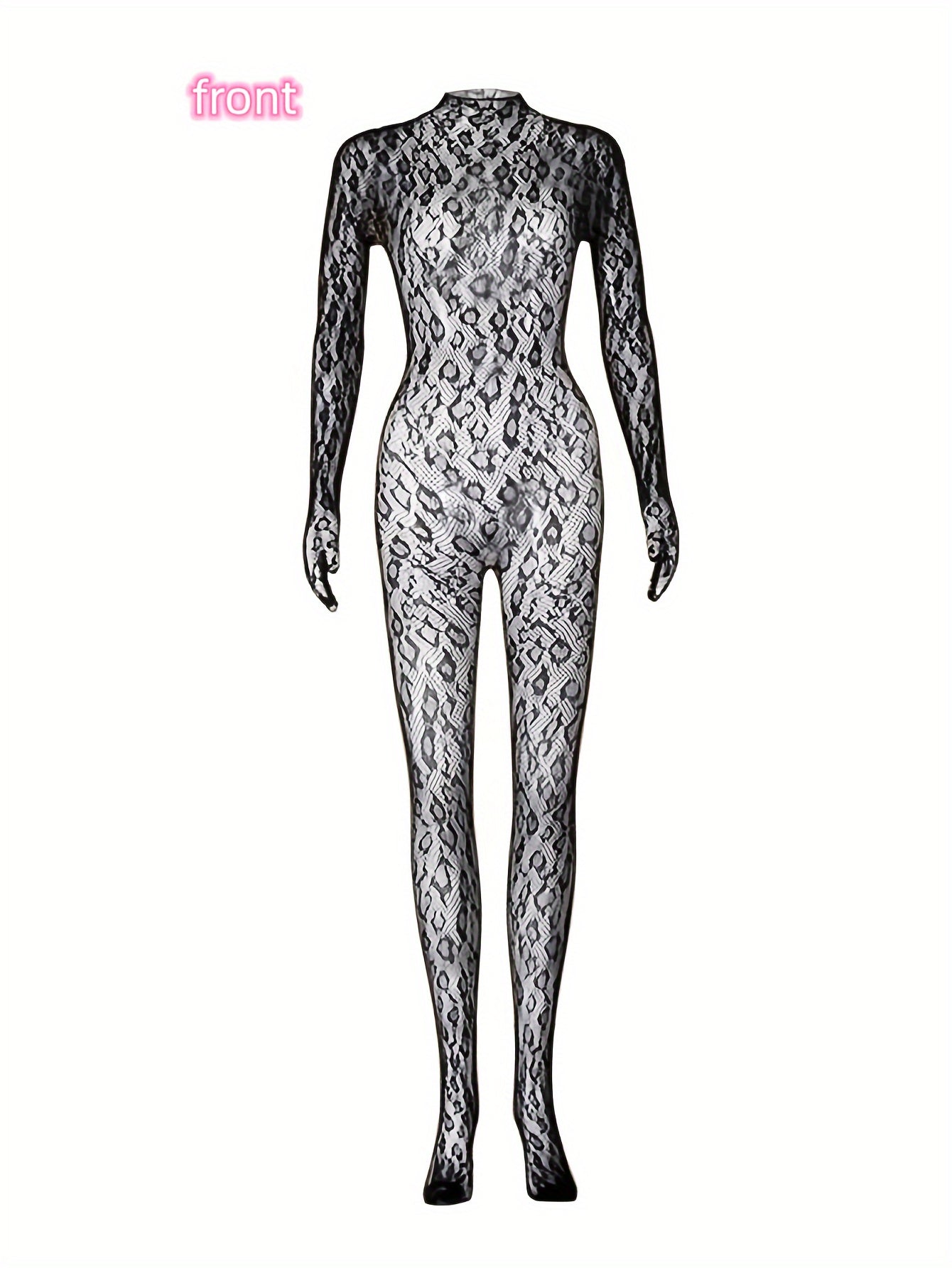 Women's Plus Size Leopard Print Lingerie Set Mesh Bodysuit Sleepwear